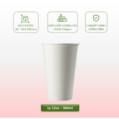 Thùng 200 ly/ cốc giấy Biogreen 12oz - 360ml màu trắng, màu nâu kraft có nắp, 2 lớp 1PE dùng 1 lần