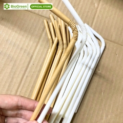 100 ống hút giấy cong Biogreen màu trắng, kraft dùng uống cafe, sinh tố