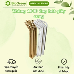 1000 ống hút giấy cong Biogreen màu trắng, kraft dùng uống cafe, sinh tố