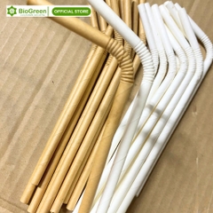 100 ống hút giấy cong Biogreen màu trắng, kraft dùng uống cafe, sinh tố