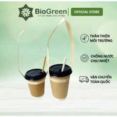 100 quai xách ly giấy, quai ly lá cây túi chữ T đựng cafe bằng giấy kraft cao cấp, lá cây dẻo dai