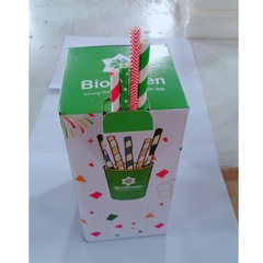 Hộp 250 ống hút giấy party nhiều màu uống cafe phi 6 Biogreen 3 lớp, màu Giáng Sinh Noel, Lễ hội