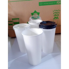 50 ly cốc giấy trắng có nắp 6.5oz - 195ml, 9oz-270ml,12oz-360ml,16oz - 500ml,22oz - 650ml dùng 1 lần
