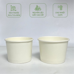 50 tô giấy trắng (260gsm) 12oz - 360ml, 16oz -450ml, 32oz-946ML dùng một lần có nắp, đựng kem, cháo