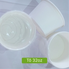 50 tô giấy trắng (260gsm) 12oz - 360ml, 16oz -450ml, 32oz-946ML dùng một lần có nắp, đựng kem, cháo