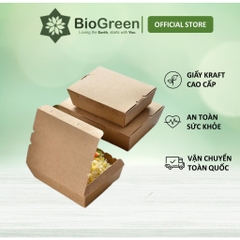 50 Hộp giấy kraft đựng thức ăn, gói quần áo nắp vuông gài kín 750ml, 1000ml, 1500ml