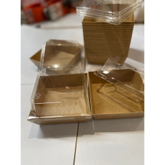 SET 10 Hộp Giấy Kraft/ Trắng Đựng Bánh Chữ Nhật nắp nhựa trong đựng bông lan trứng muối 205x150mm