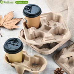 Set 10 khay giấy đựng ly 2 ngăn, 4 ngăn đựng cofee, trà sữa,... tiện dụng thân thiện với môi trường
