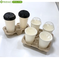 Set 10 khay giấy đựng ly 2 ngăn, 4 ngăn đựng cofee, trà sữa,... tiện dụng thân thiện với môi trường