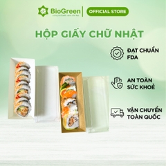 50 hộp giấy hộp chữ nhật màu nâu,trắng size 210x85x3.5cm nắp Pet, đựng thức ăn, shushi, cơm cuộn