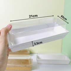 50 hộp giấy hộp chữ nhật màu nâu,trắng size 210x85x3.5cm nắp Pet, đựng thức ăn, shushi, cơm cuộn