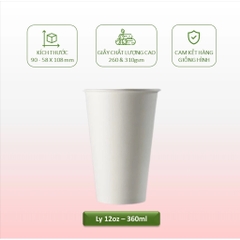50 ly cốc giấy trắng nắp bã mía 12oz-360ml,16oz - 500ml dùng 1 lần