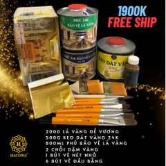 Combo 2000 lá vàng B giòn Đế Vương kèm keo phủ 24k phụ kiện bút chổi dành cho gỗ, nhựa, kim loại