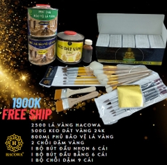 Combo 2500 lá vàng Hacowa kèm keo 24k phủ bảo vệ, bút chổi dành cho sản phẩm gỗ, nhựa, kim loại