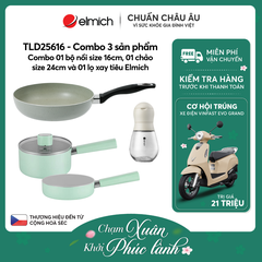Combo 01 bộ nồi size 16cm, 01 chảo size 24cm và 01 lọ xay tiêu Elmich - TLD25616