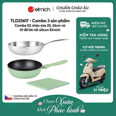 Combo 02 chảo size 20, 24cm và 01 đế lót nồi silicon Elmich - TLD25617