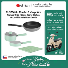 Combo 01 bộ nồi size 16cm, 01 chảo và 01 đế lót nồi silicon Elmich - TLD25618