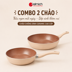 Combo 02 chảo Ceramic Elmich Plus Mocha size 24, size 28cm
