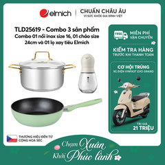 Combo 01 nồi inox Smartcook size 16, 01 chảo size 24cm và 01 lọ xay tiêu Elmich - TLD25619