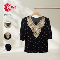 24177 - 3D Lace Overlay Collar Embellished Pearls
