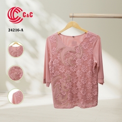 24216 - Round Neck Embroidered Lace Top with 9 Color Options