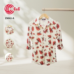 25041 - Leaf and Flower Stylized Patterns Mesh Fabric
