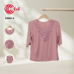 25064 - Lace Overlay Embellished with Sequins and Embroidered Lace Sleeves in 6 Colors