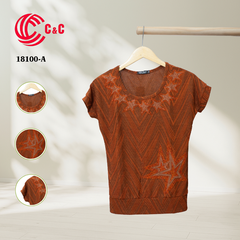  18100 - Embossed Star Patterns with Sheer Mesh and Glass Stone Accents