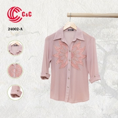 24002 - Korean Knit with Sunflower Embroidery and Stone Bead Accents