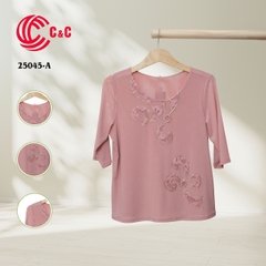 25045 - Round Neck Embroidered Design with Decorative Stones and Lace
