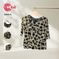 25035 - Pattern Round Neck Embroidered Stones Infused Design with Lace