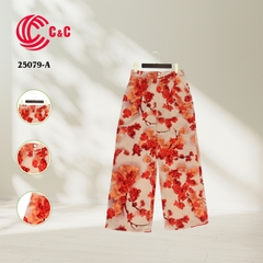 25079 - Pleated Pants with 4 Floral Patterns in 4 Colors for Concealing Waist Flaws