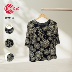 25034 - Pattern Round Neck Stylized Embroidered Design with Lace and Glass Stones Infusion