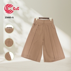 25085 - Wide Leg Capris Cropped Pants With Tripple Waistbands for Concealing Waist Flaws
