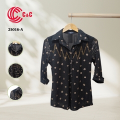 25016 - Pattern Mesh Fabric Stylized Zigzag Embroidery with Gemstone Embellishments