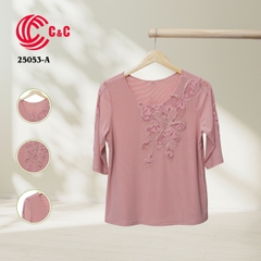 25053 - Round Neck Lace Overlay with Embroidered Floral Design in 8 Colors