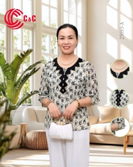 25093 - Round Neck with Korean Fabric and Large Stone Bead Trim with 8 Pearl Buttons