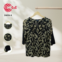 24034 - Feather Pattern Round Neck Embroidered Lace with Decorative Glass Bead
