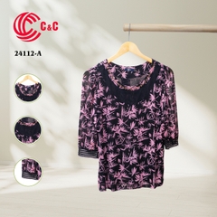 24112 - Pattern Round Neck Lace Combination with Decorative Stones