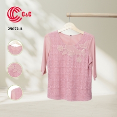 25072 - Round Neck Embroidered Mesh Fabric with 9 Color Variations