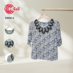 25040 - Embroidered Lace Design Around the Collar with Glass Stones