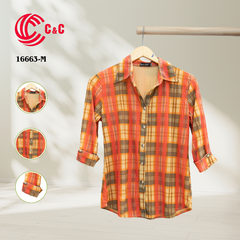 16663 - Long Sleeve Stretch Fabric with Checkered Pattern