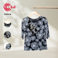 25034 - Pattern Round Neck Stylized Embroidered Design with Lace and Glass Stones Infusion