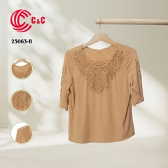 25063 - Round Neck Dress with Lace Overlay and Decorative Stones