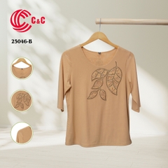 25046 - Round Neck Leaf Pattern Embroidered Lace Decorated with Beads on Front and Back