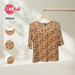 25040 - Embroidered Lace Design Around the Collar with Glass Stones