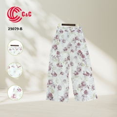 25079 - Pleated Pants with 4 Floral Patterns in 4 Colors for Concealing Waist Flaws