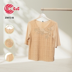 25072 - Round Neck Embroidered Mesh Fabric with 9 Color Variations
