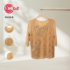 24216 - Round Neck Embroidered Lace Top with 9 Color Options
