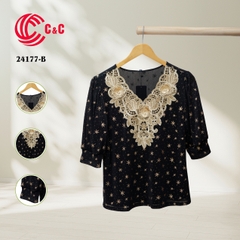 24177 - 3D Lace Overlay Collar Embellished Pearls